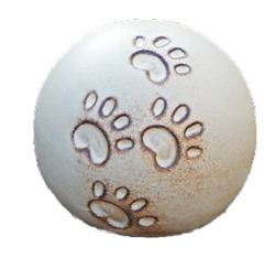 Tierurne in Kugelform mit Pfötchenmotiv in creme